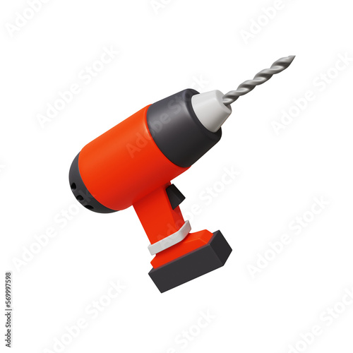Red drill machine 3D Icon