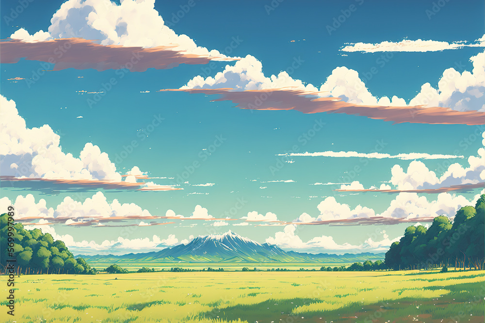 Obraz premium an anime landscape illustration, simple and clean, generative ai technology
