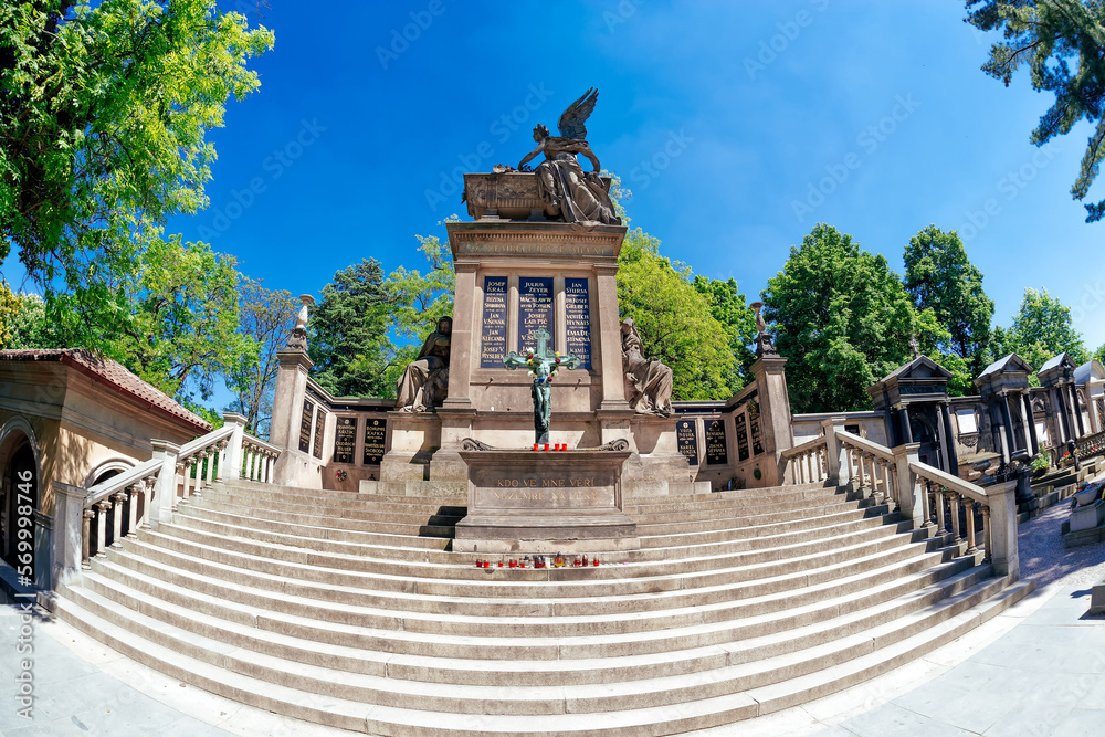 Obraz premium The Slavin mausoleum at Vysehrad Cemetery. Prague, Czech Republic