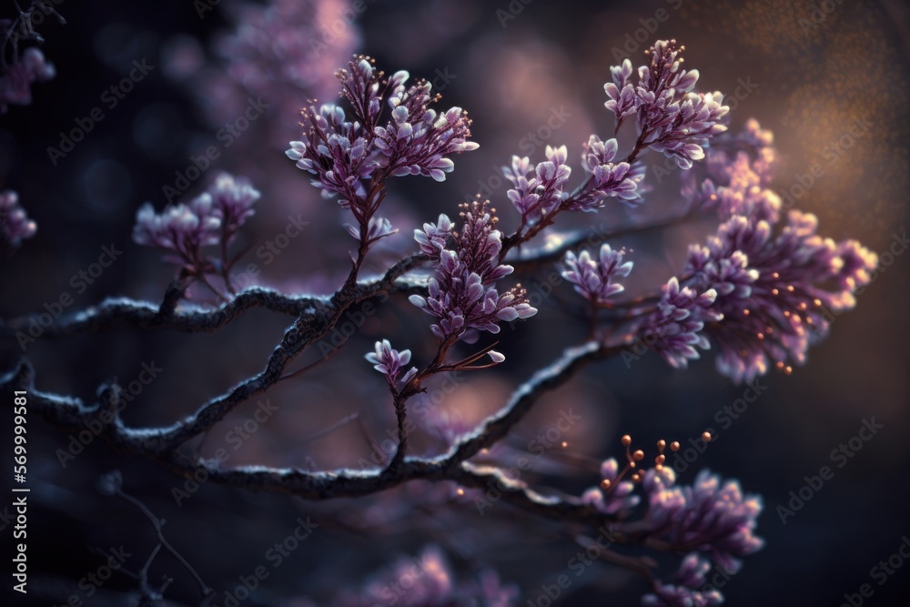Spring banner, branches of blossoming cherry, sakura tree, generative by AI 