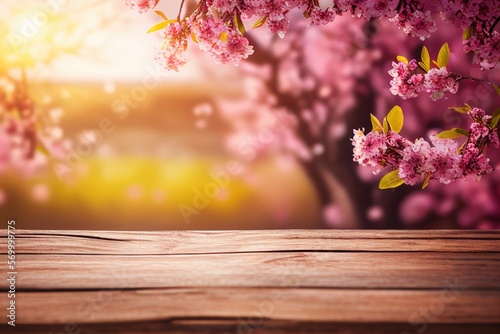 Spring banner  branches of blossoming cherry  sakura tree  generative by AI 