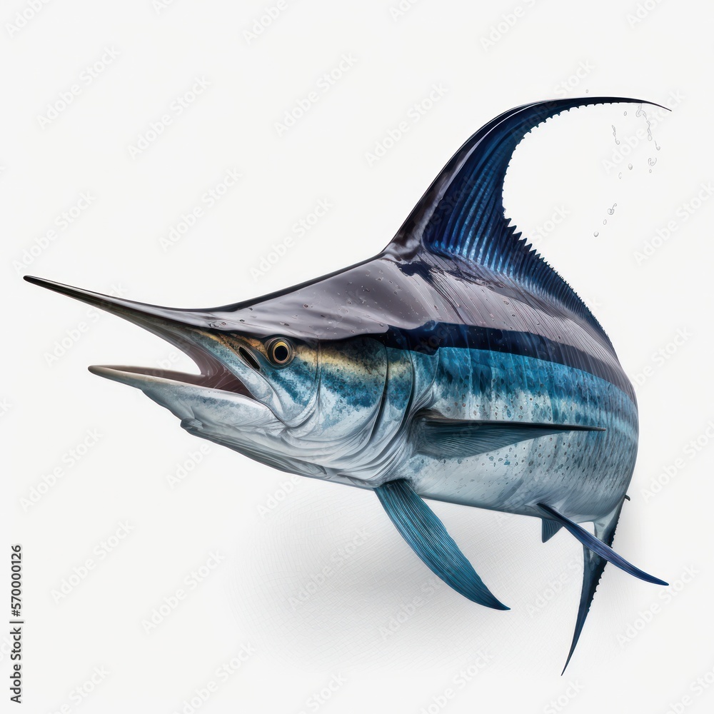 Detailed illustration of a blue marlin swordfish jumping out of the