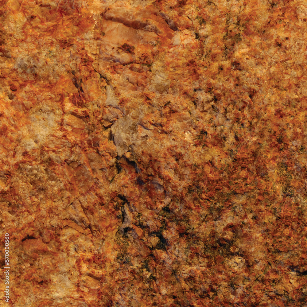Raw pegmatite feldspar igneous rock terracotta pattern, rusty orange red golden amber yellow horizontal background, coarse light crystals texture large detailed bright textured minerals macro closeup Raw pegmatite feldspar igneous rock terracotta pattern, rusty orange red golden amber yellow horizontal background, coarse light crystals texture large detailed bright textured minerals macro closeup