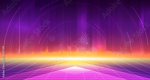 Digital technology city metaverse neon blue purple background, abstract cyber communication, innovation future cyberpunk metropolis tech, internet network connection, Ai big data, town illustration 3d