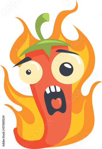 Screaming chili pepper character. Kawaii red hot mascot