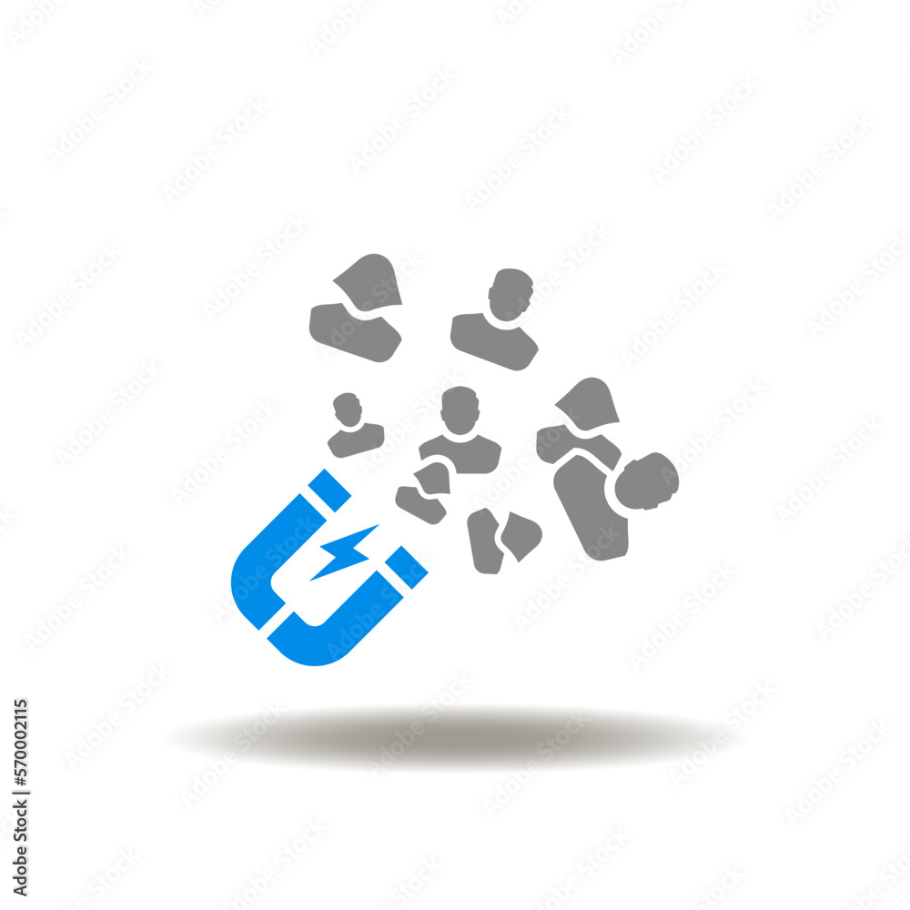 Vector illustration of magnet attracting customers. Icon of customer attraction. Symbol of client retention.