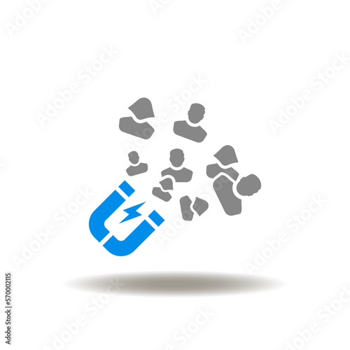 Vector illustration of magnet attracting customers. Icon of customer attraction. Symbol of client retention.