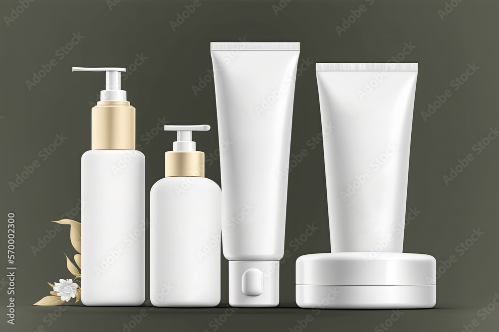 A set of jars of different sizes for the care of the skin of the hands, body and face. Generative AI A set of jars of different sizes for the care of the skin of the hands, body and face. Generative AI