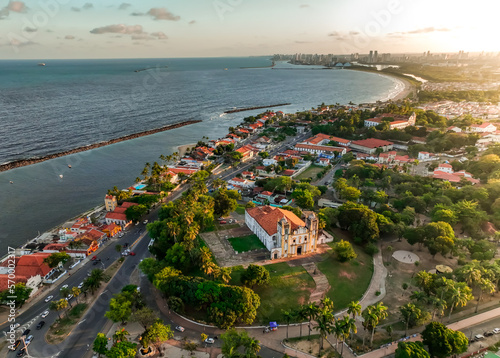 aerial photo with drone of the city of Olinda and Recife in Pernambuco Brazil