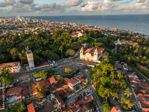 aerial photo with drone of the city of Olinda and Recife in Pernambuco Brazil