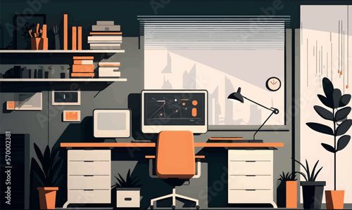 background minimalist illustration of home office flat.
