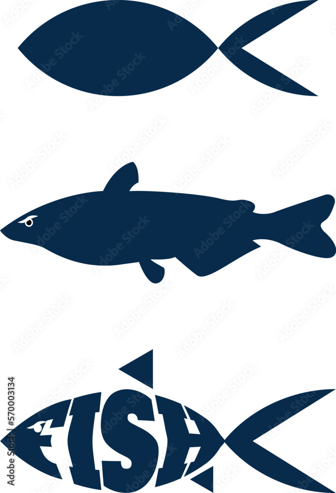 Obraz premium Fish letter with logo design illustration. Isolated on black background. Fish abstract icon design logo template