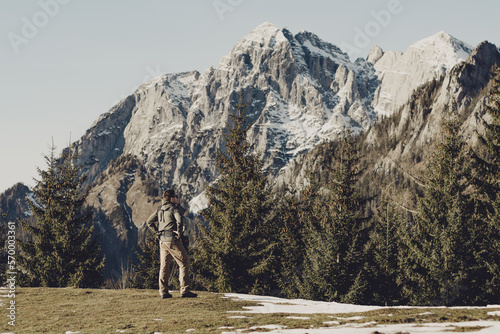 Family hike in the mountains in National Park Gesäuse in Austria photo