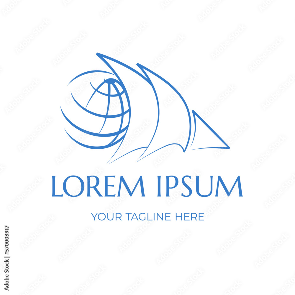 Yachts and earth globe logo combination. Design emblem for travel agency. Vector stock illustration. Yachts and earth globe logo combination. Design emblem for travel agency. Vector stock illustration.