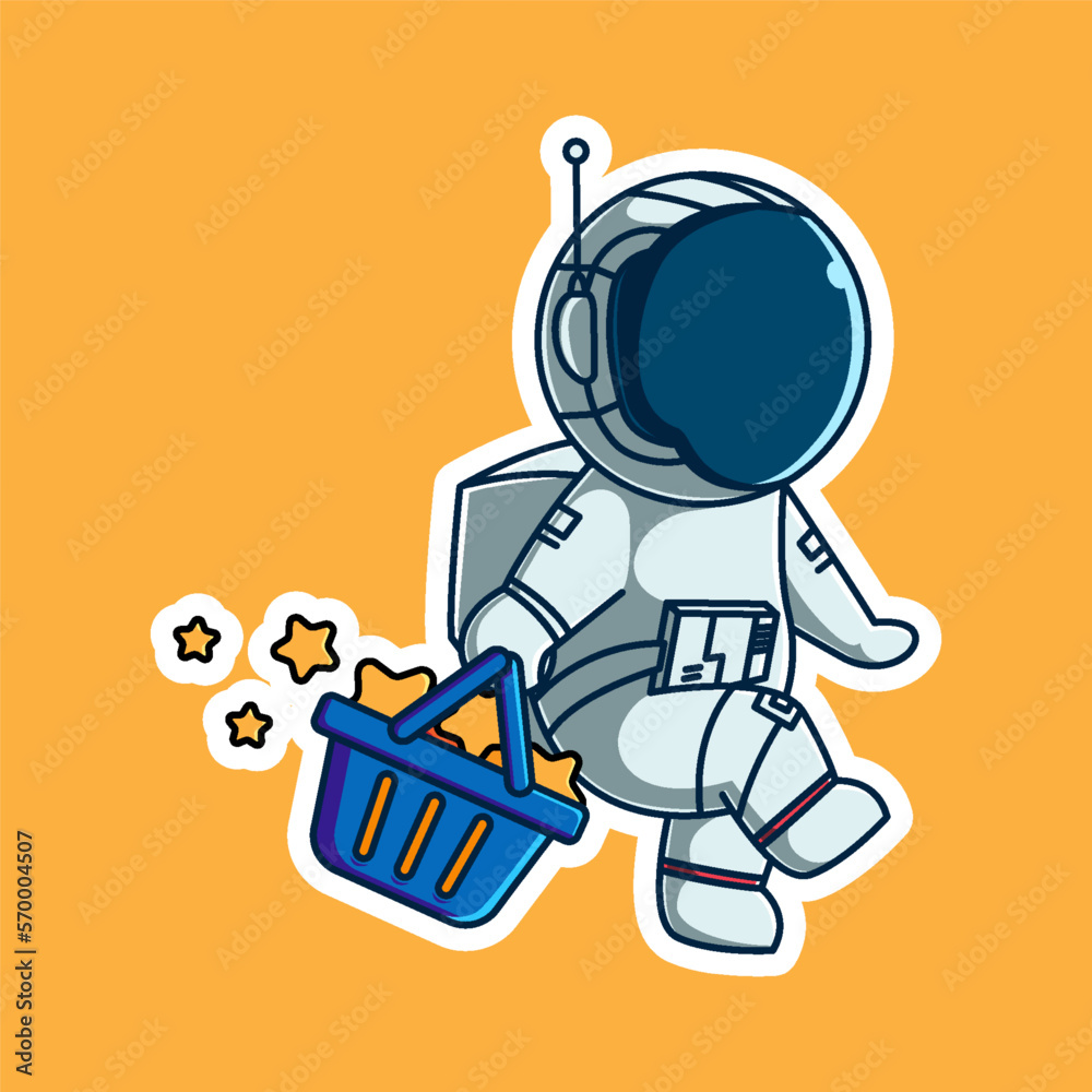 Fototapeta premium cute astronaut bring star in shopping basket
