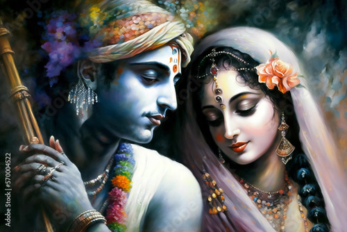 The Love of Radha and Krishna in a Magical Realm. Generative AI photo