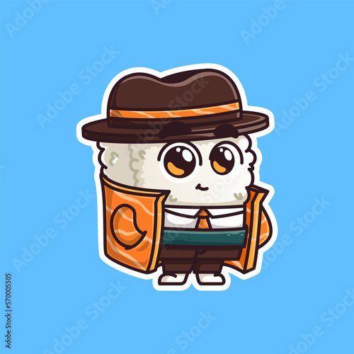 cute detective sushi cartoon