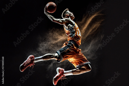 Foto Illustration of basketball player dunks - AI generative