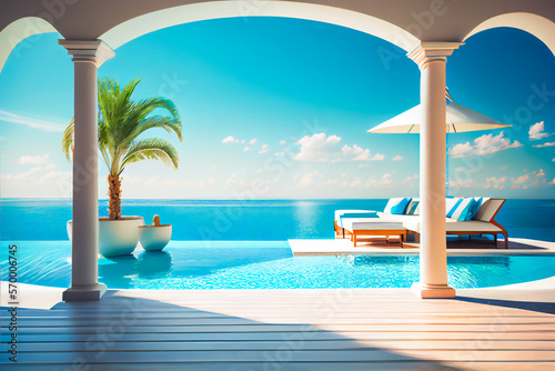 Villa with swimming pool.  A luxury home.  Generative AI. © EwaStudio