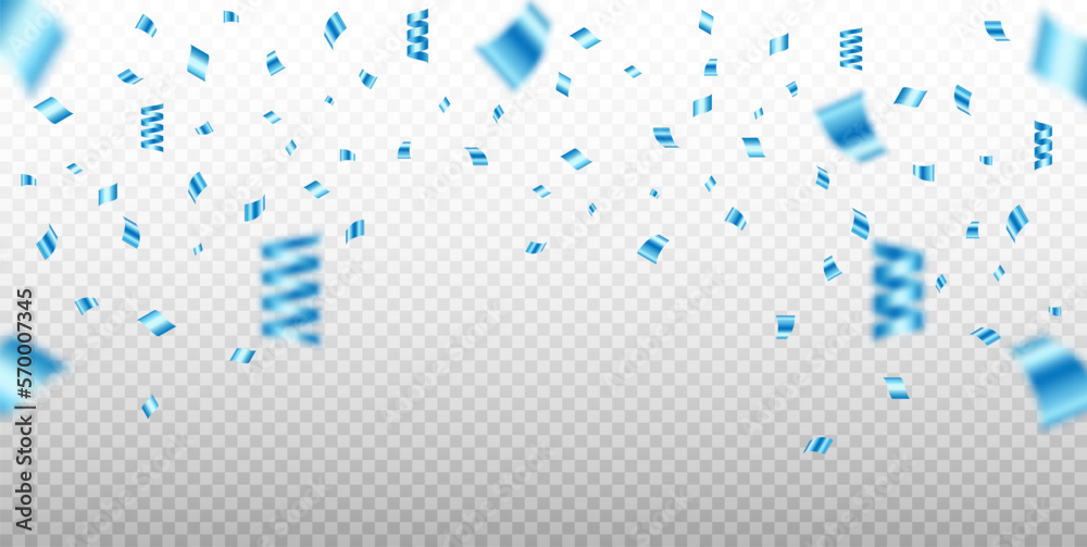 Blue confetti background. Blue confetti falling from the top. Birthday