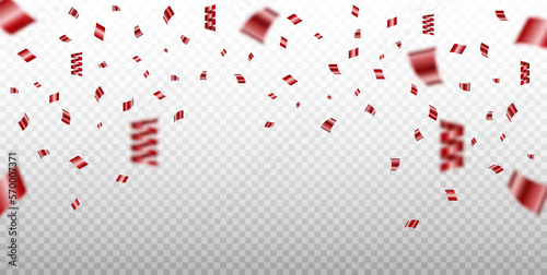 Red confetti background. Red confetti falling from the top. Birthday celebration. Vector EPS 10