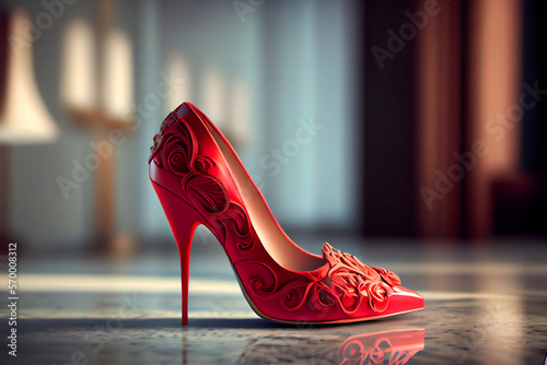 Women's fashionable Sexy Shiny Red Female High Heels Shoes. Generative AI.