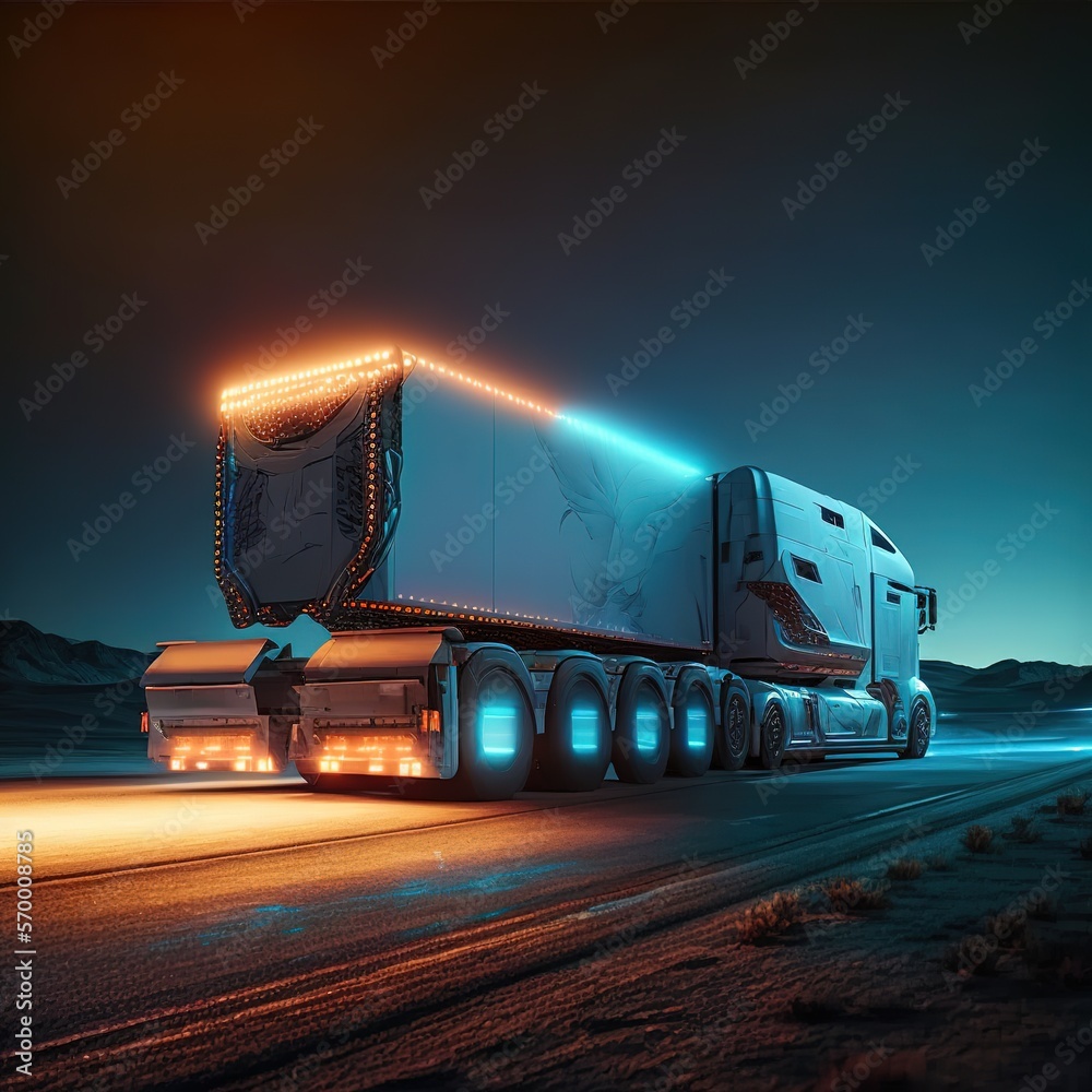 Futuristic Technology Concept: Autonomous Semi Truck with Cargo Trailer ...