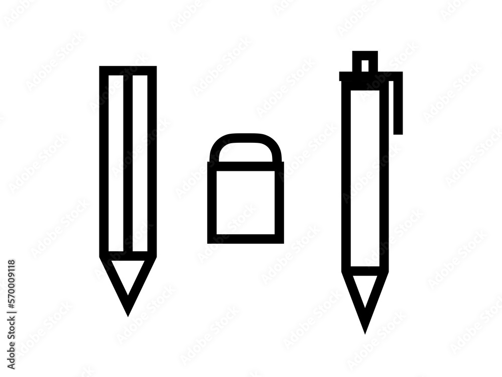 筆記用具アイコンセット:黒線 筆記用具アイコンセット:黒線