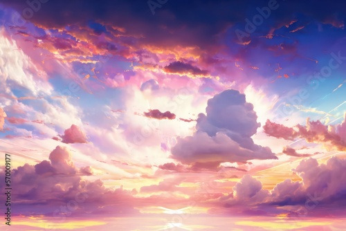 Mountain with fantasy sky view, Fantasy sky view in digital art style, Illustration painting, Colourful sky view with cloudy, Magic sky in fantasy theme, Generative AI. © SaraY Studio 