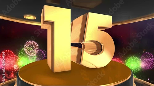 15th birthday animation in gold with fireworks background, 
Animated 15 years Birthday Wishes in 4K 
 photo