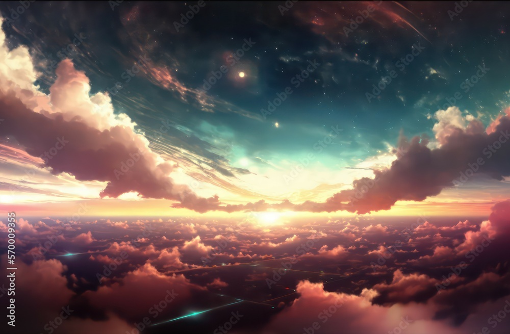 Beautiful sky cloud and sunset view with digital art style, Sunset with ...
