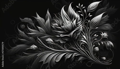 Spring Flowers Black and White Line Art Aesthetic Design