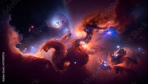 stars and nebulae in the night sky. Generative AI. © EwaStudio