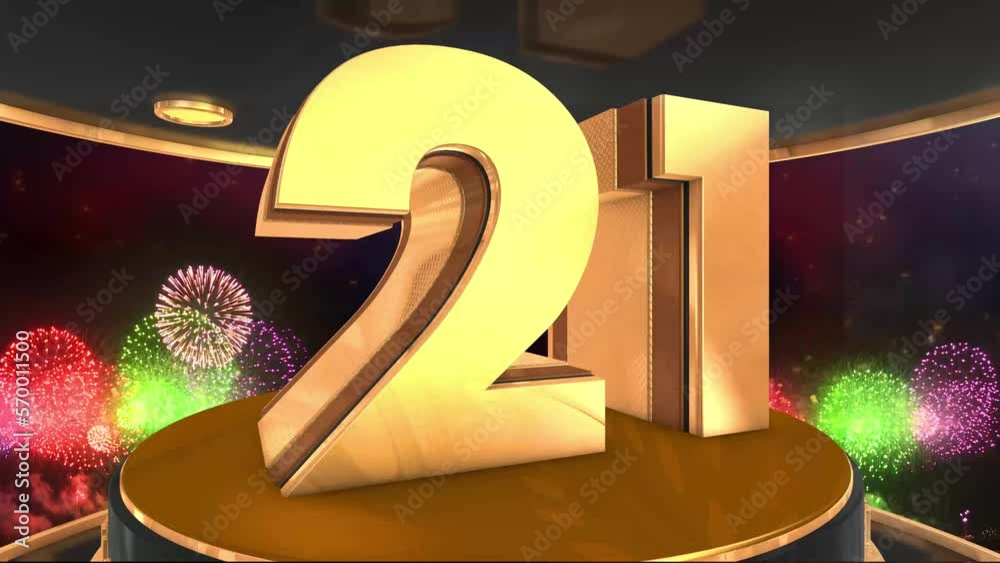 21st birthday animation in gold with fireworks background, Animated 21 ...