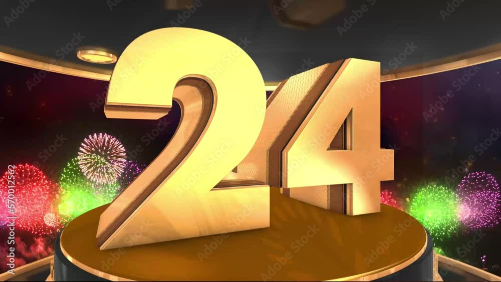 24th birthday animation in gold with fireworks background, Animated 24 ...