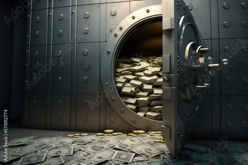 stacks of money in a bank vault photo