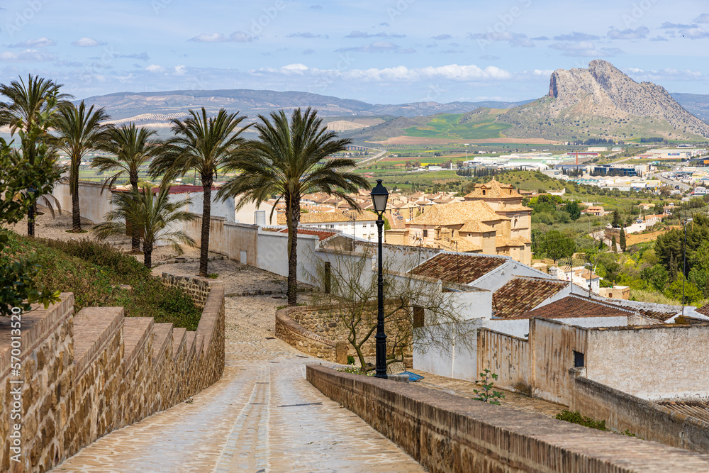 Old city of Antequera and Peña de los Enamorados mountain. Malaga province, Andalusia, Spain.