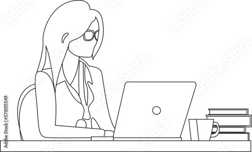 business woman in office working on laptop empowering