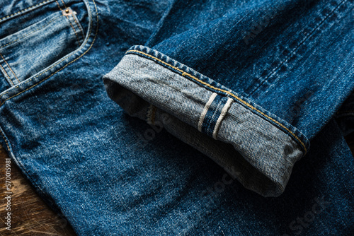 Photos Japanese vintage indigo denim jeans cuff with selvage and chain stitching