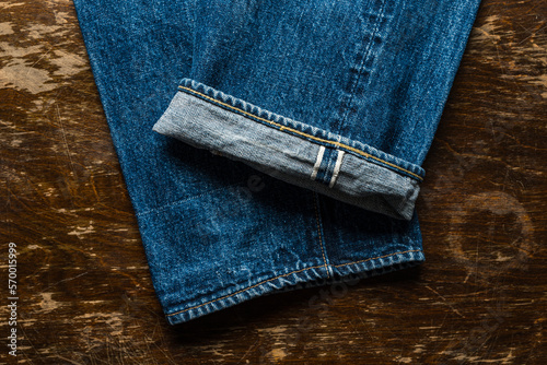 Japanese vintage indigo denim cuff with selvage and chain stitching
