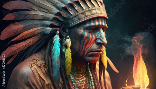 Wise Indigenous Leader of the Tribe - Chief - Healer - Generative AI Illustration 