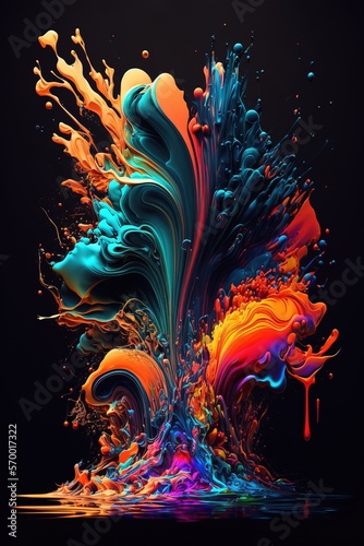Colorful rainbow paint drops mixing in water. Ink swirling underwater. Generative AI