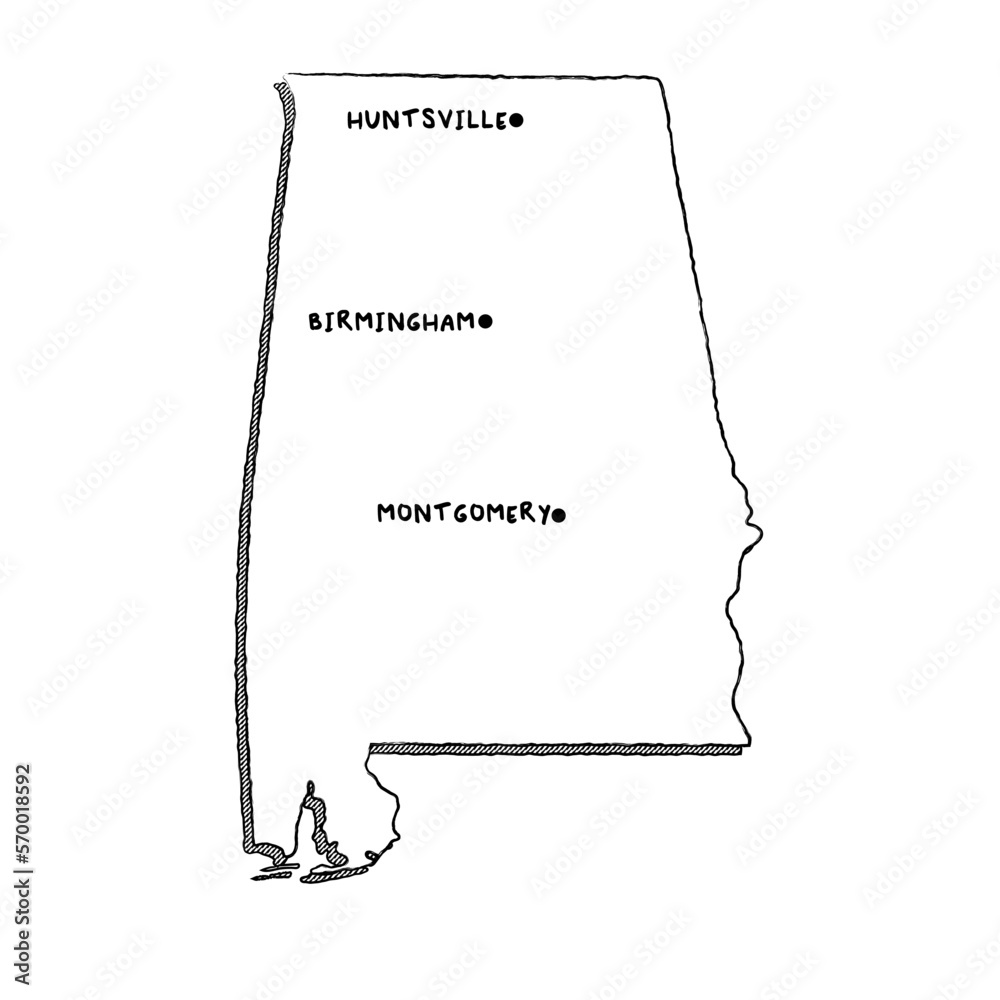 Vettoriale Stock Vector Hand Drawn Map Of Alabama AL With Main Cities vettoriale-stock-vector-hand-drawn-map-of-alabama-al-with-main-cities