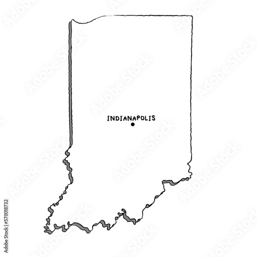 Vector hand drawn map of Indiana IN with main cities. US States black and white illustrated map. Full vector global color swatch different layer for ease of use