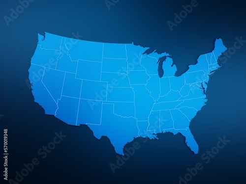 USA map blue 3D topview