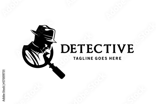 Detective man logo silhouette design with magnifying glass icon blend, detective man design inspiration