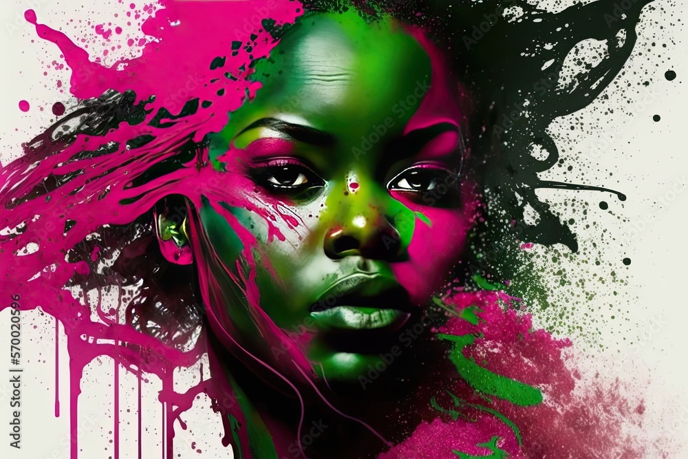 Black woman colourful portrait. Generative AI illustration.