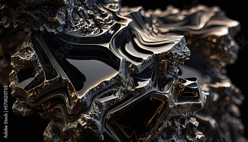 Close up of Black Obsidian crystal. Reflective dark mineral. Created with Generative AI photo