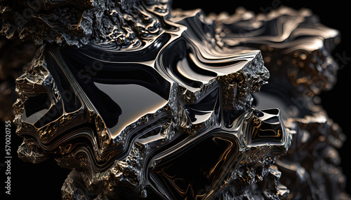 Close up of Black Obsidian crystal. Reflective dark mineral. Created with Generative AI