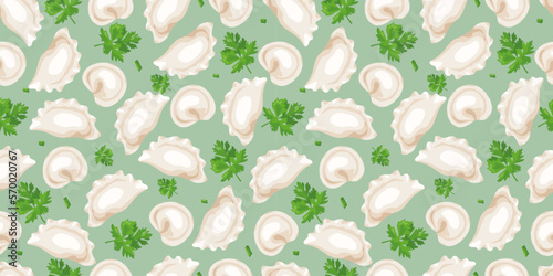 seamless pattern with dumplings and parsley